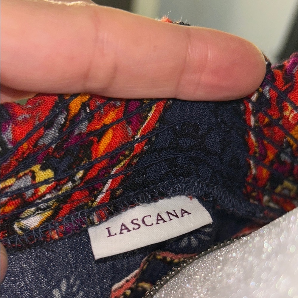 3x20LASCANA Vibrant Blue and Orange Long Sleeve Tie Front Blouse - Picture 8 of 9